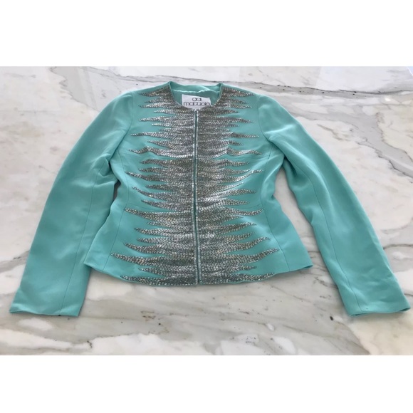 GAI MATTIOLO VINTAGE AQUA SILVER BEADED JACKET 8 - Picture 5 of 13